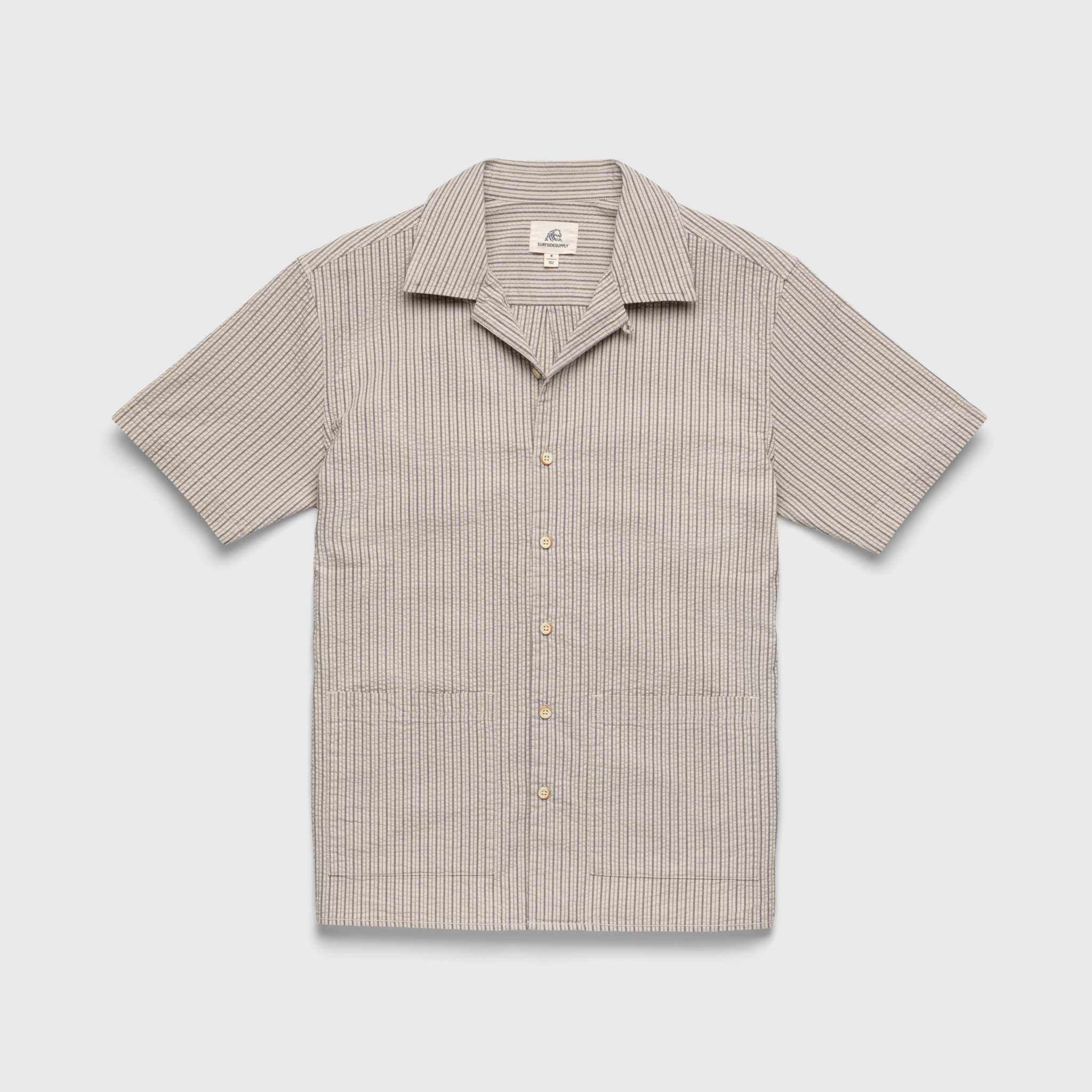 Nate Crinkle Stripe Shirt- Chinchilla - Surfside Supply Co