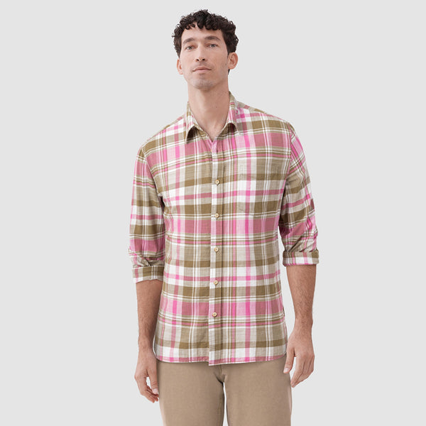 Brian Slub Plaid Shirt - Olive Pink