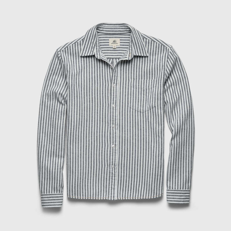 Brian Brushed Twill Stripe Shirt - Navy