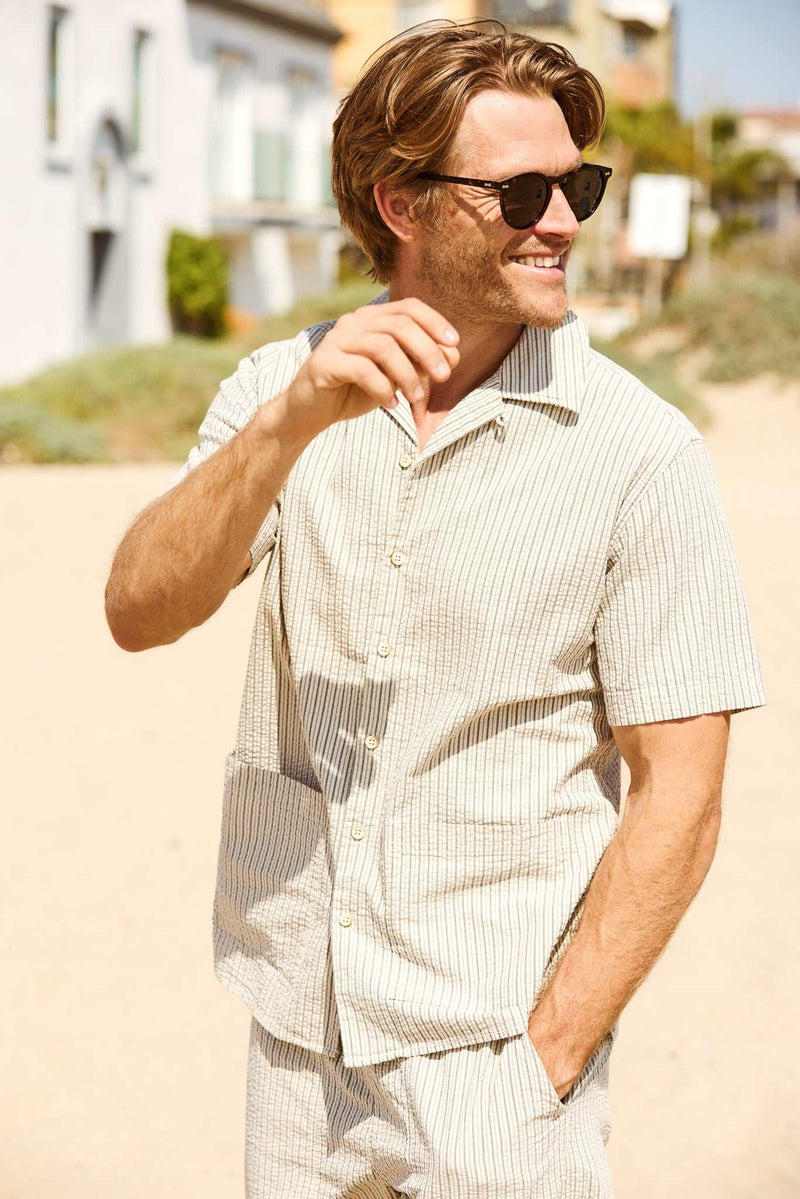 Nate Crinkle Stripe Shirt- Chinchilla - Surfside Supply Co