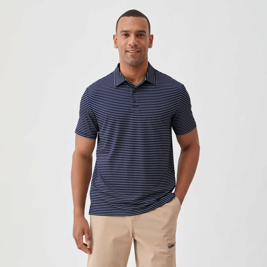 Shore Collarless Polo - Navy Stripe - Surfside Supply Co