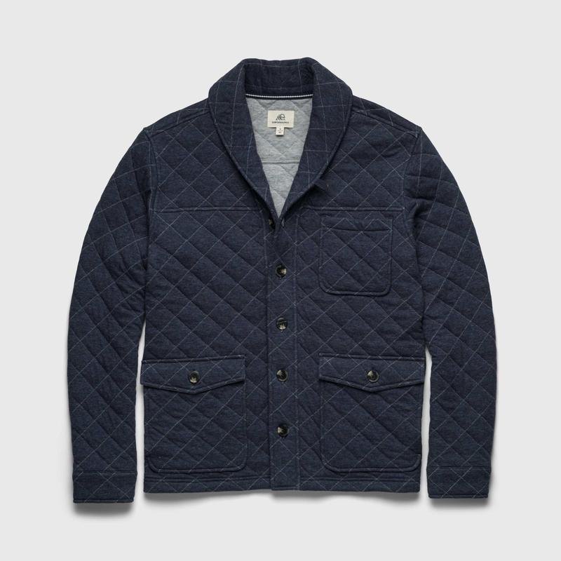 Austin Quilted Shawl Cardigan – Navy Heather