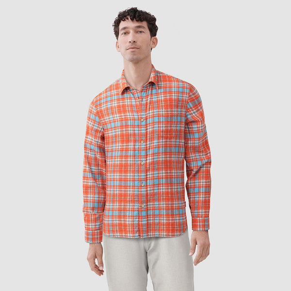 Brian Slub Plaid Shirt - Orange Tigerlily