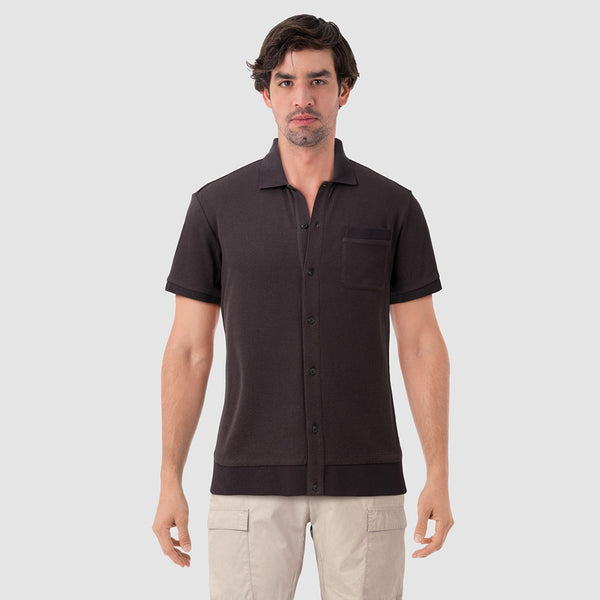 Galley Textured Knit Shirt – Black