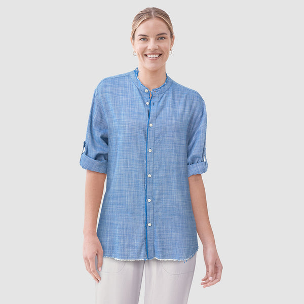 Molly Notch Collar Shirt – Strong Blue